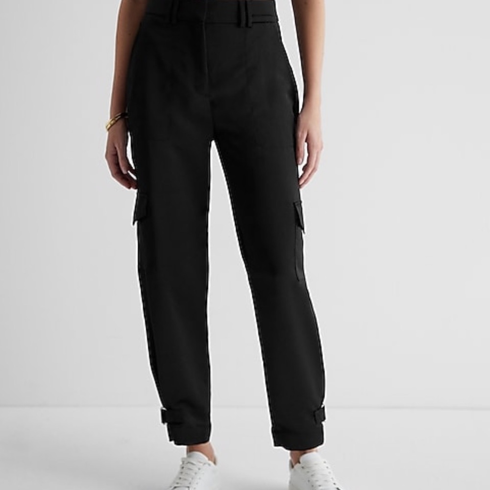 Super High Waisted Satin Cargo Ankle Pant